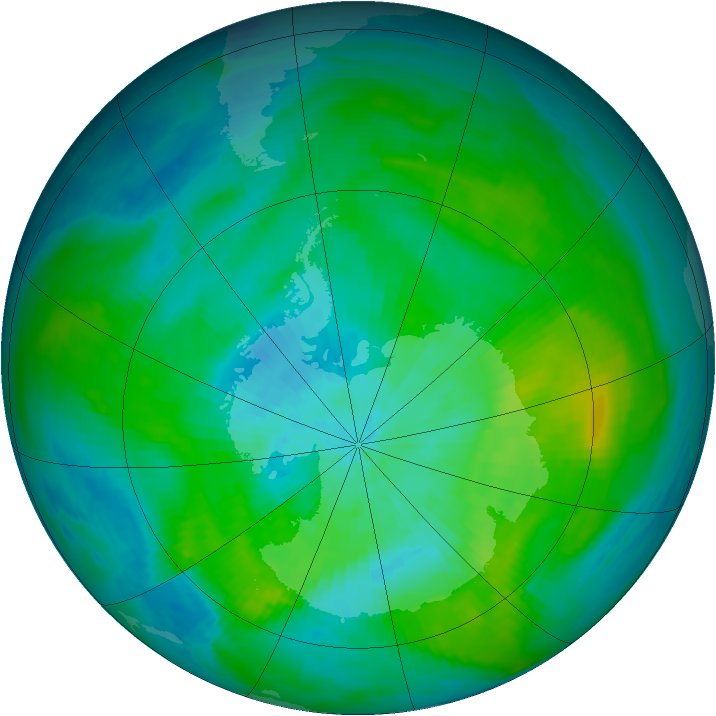 Antarctic ozone map for 09 March 1980